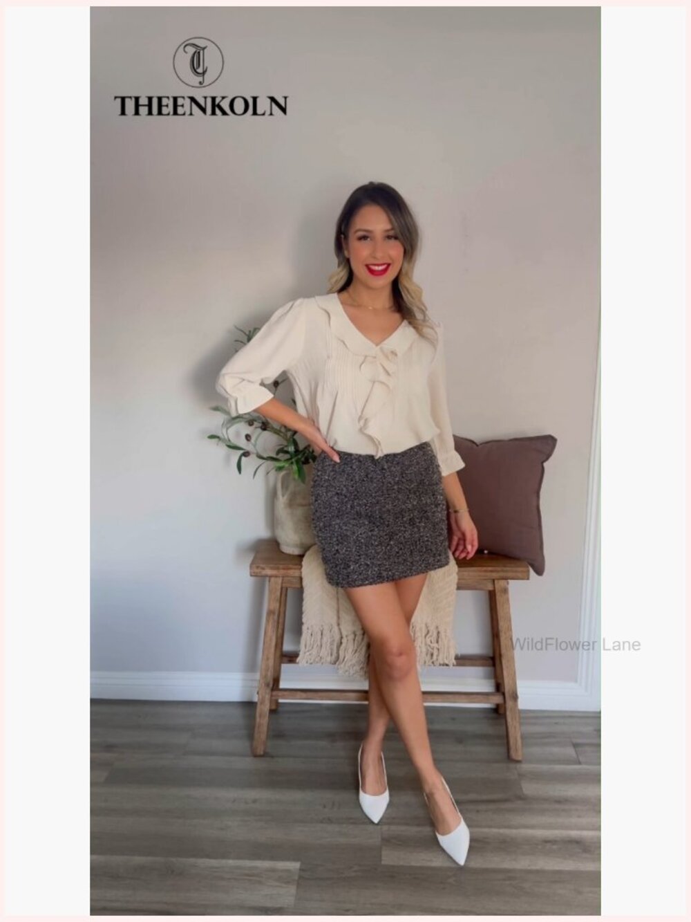 Victorian Ruffle Blouse 3/4 Sleeve V-Neck Business Casual Top Summer Work Shirt - Picture 6 of 6